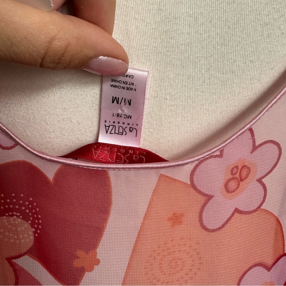 Y2K 2pc Sheer Floral Babydoll Lingerie Set Pink Red Heart 2000s Coquette Fairy M - Picture 5 of 6